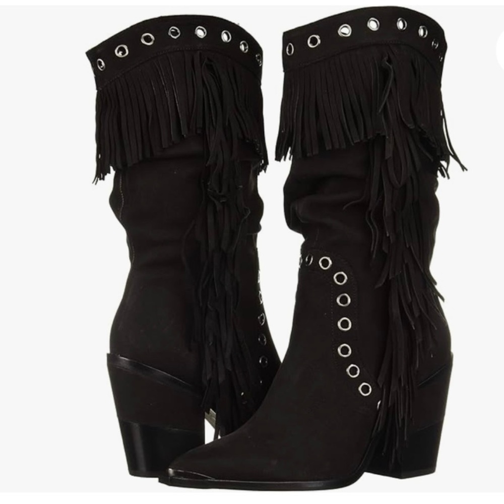 Kenneth Cole west side mid fringe leather boots